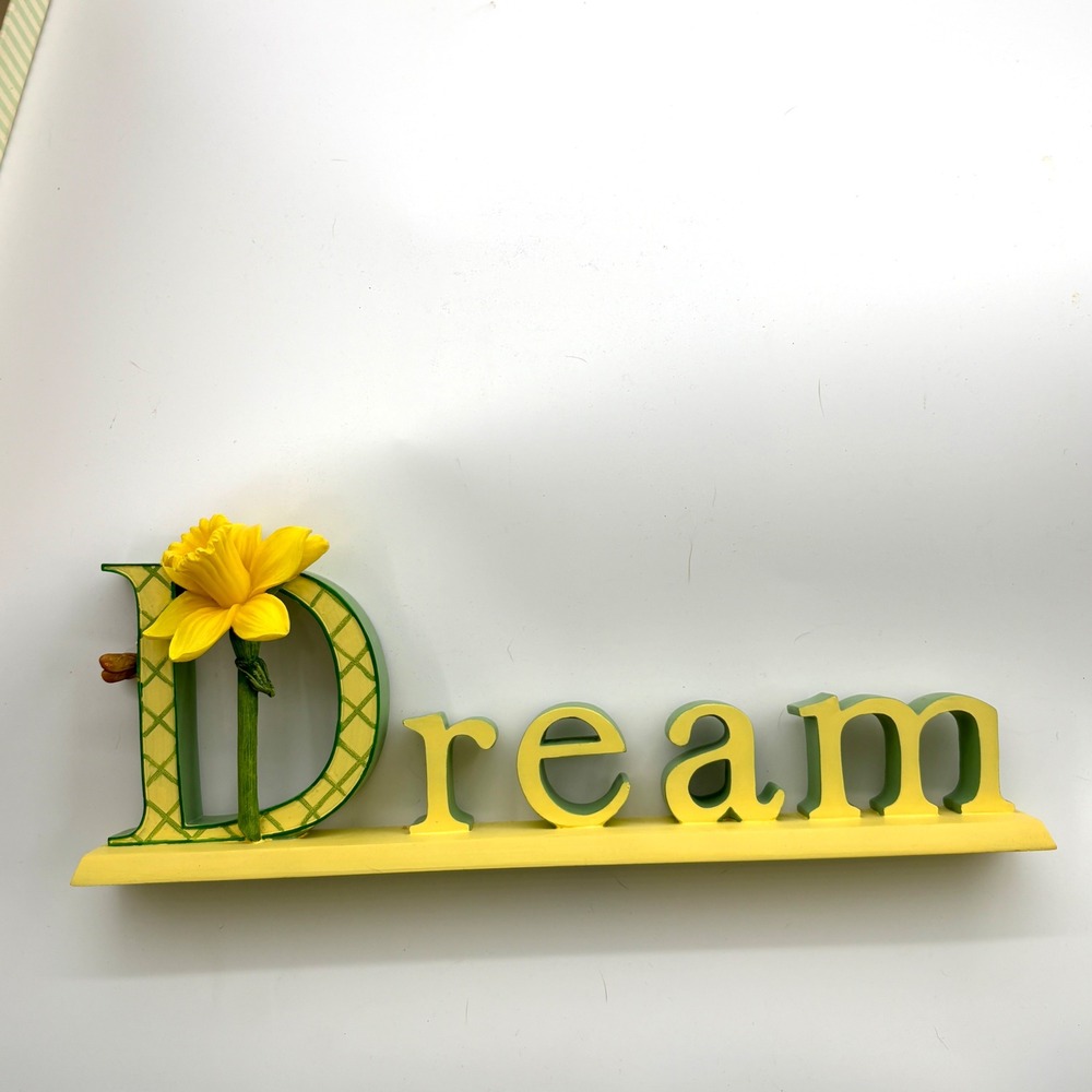 OA Originals Simply Said "Dream" Sign By Susie Muise Daffodil Dragonfly Vintage